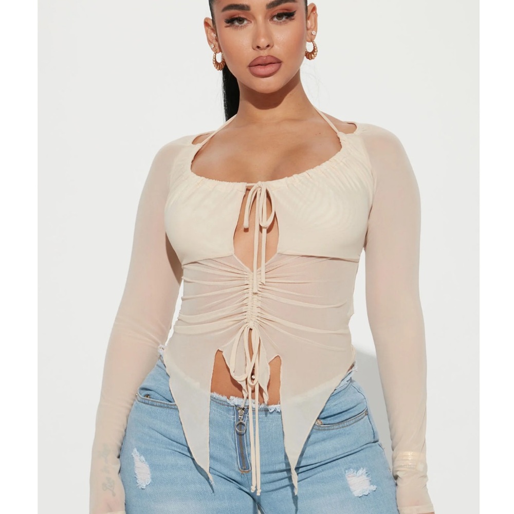 Fashion Nova Cream Ruched Blouse
